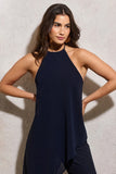 Catania Navy Flared Leg Jumpsuit With Chiffon Cape