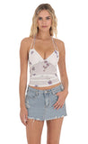 Mesh Floral Halter Top in White