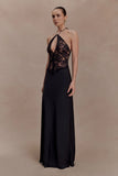 Sascha Lace And Satin Halter Maxi Dress Black