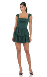 Satin Wide Strap Ruffle Dress in Green