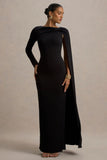 Frances Black High Neck Maxi Dress With Cape Detail
