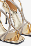Pluto Gold Metallic Diamante Heeled Sandals