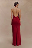 Elyna Slinky Halter Maxi Dress Deep Red