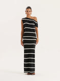 Black And White Stripe Knitted Off The Shoulder Top