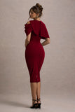 Dorothea Berry Draped Midi Dress With Cape