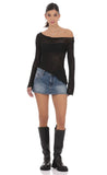 Ruffle Asymmetrical Sheer Lace Top in Black