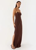 Off The Table Linen Maxi Dress Chocolate