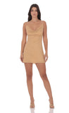 Rhinestone Cowl Neck Dress in Beige