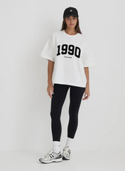 White 1990 Slogan Oversized T Shirt