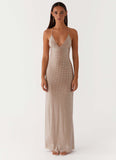 Tula Beaded Mesh Maxi Dress Silver Diamante