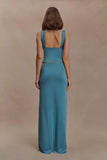 Erina Slinky Ruched Maxi Skirt With Hardware Teal