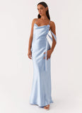 Too Sweet Satin Maxi Dress Blue