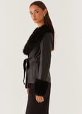 Street Lights Fur Trim Jacket Black