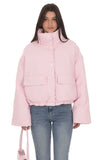 High Collar Cropped Puffer Jacket in Pink