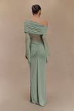 Kaitlin One Shoulder Slinky And Mesh Maxi Dress Basil