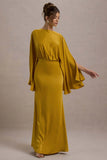 Zuzanna Mustard Draped Maxi Dress With Cape Sleeves