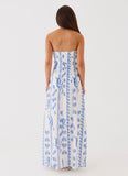Tayla Linen Maxi Dress Floral Wave
