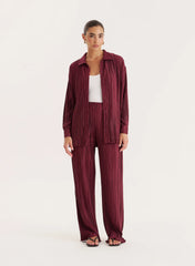 Burgundy Plisse Trouser