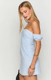 Charlie Blue Striped Off Shoulder Mini Dress