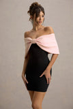 Sadie Black Pink Bow Bardot Mini Dress