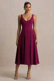 Depths Burgundy V Neck Midi Dress