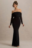 Madeleine Black Fishtail Maxi Dress With Bardot Mesh Long Sleeves