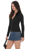Fur Collar Zip Up Cardigan in Black