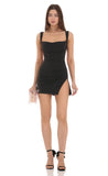 Tulle Back Bow Ruched Bodycon Dress in Black