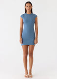 Sending Postcards Mini Dress Coastal Blue