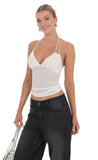 Rhinestone Mesh Halter Top in White
