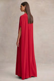 Romilly Red Plunge Neck Maxi Dress With Gathered Detail