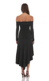 Asymmetrical Off Shoulder Dress in Black
