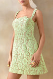 Orelisse Green Lace Square Neck Mini Dress