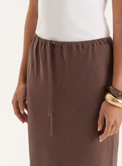 Chocolate Linen Blend Maxi Skirt