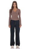V Neck Overlap Top in Taupe