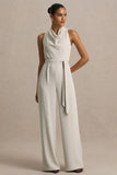 Corina Nude Cowl Neck Jumpsuit With Tie Detail