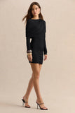 Anavine Black Round Neck Mini Dress With Long Sleeves And Draped Detailing