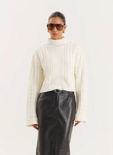Cream Chunky Knit Turtle Neck Crop Jumper
