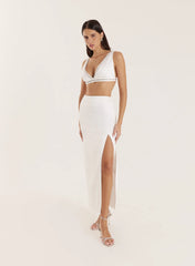 Cream Side Split Midaxi Skirt
