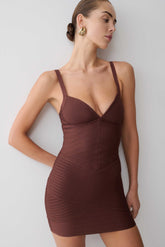 Maison Bandage Knit Mini Dress Chocolate