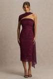 Secret Burgundy Bandeau Lace Midi Dress With Scarf Detail