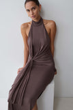 Cindylou Halter Knit Maxi Dress Peppercorn