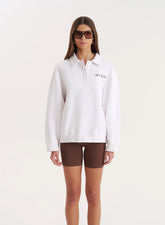 White Branded Polo Sweatshirt