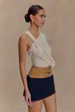 Miranda Faux Suede Belted Denim Mini Skirt Indigo Blue