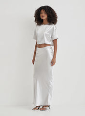 Silver Satin Cropped Top