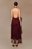 Genie Diamante Halter Midi Dress Mahogany