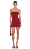 Strapless Ruffle Lace Dress in Red