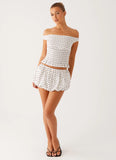 Heather Off Shoulder Top White Black Polka Dot