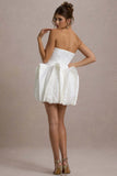 Orchid Oasis White Bandeau Mini Dress With Puff Floral Hem