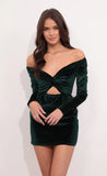 Off Shoulder Velvet Dress in Green